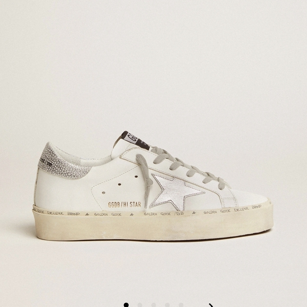 Golden Goose White Leather Superstar Sneakers with Silver Star Accent